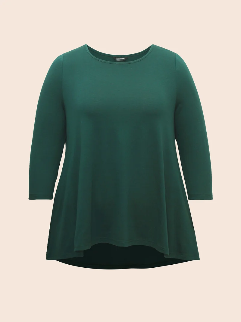 Solid Crew Neck Medium Stretch T-shirt