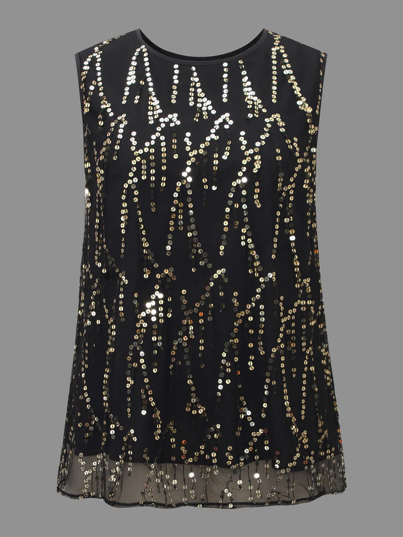 Sequin Mesh Tassel Trim Tank Top