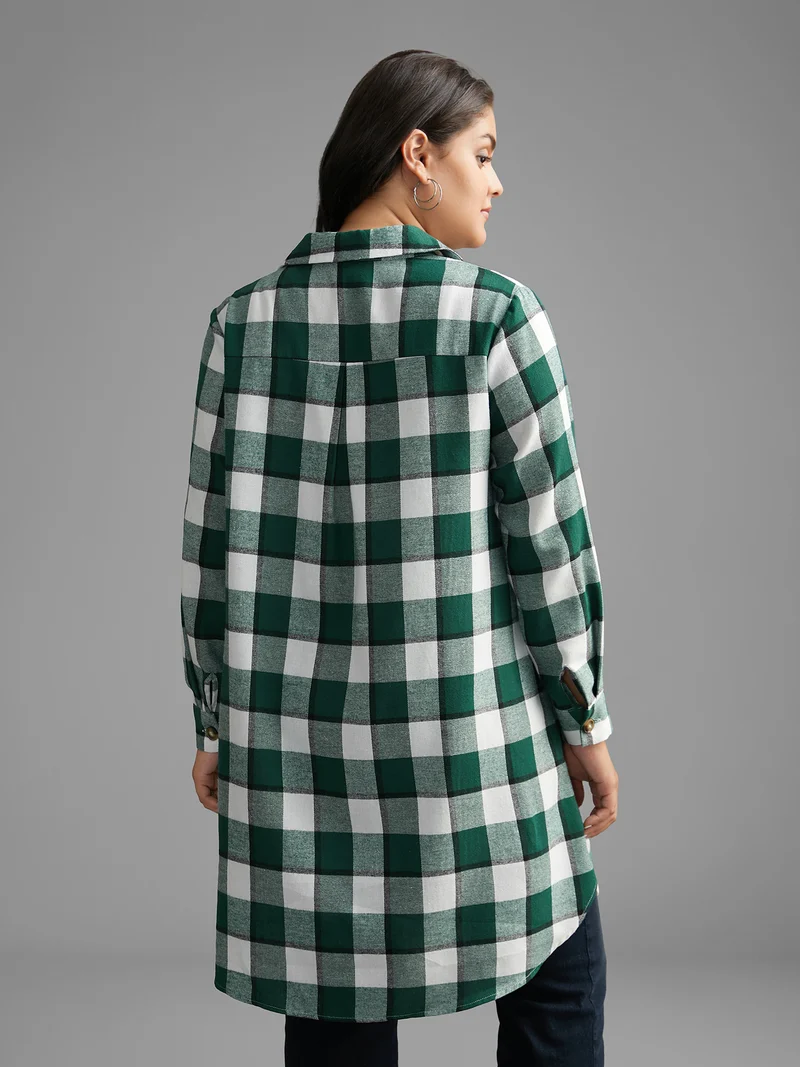 Plaid Patched Pocket Arc Hem Jacket