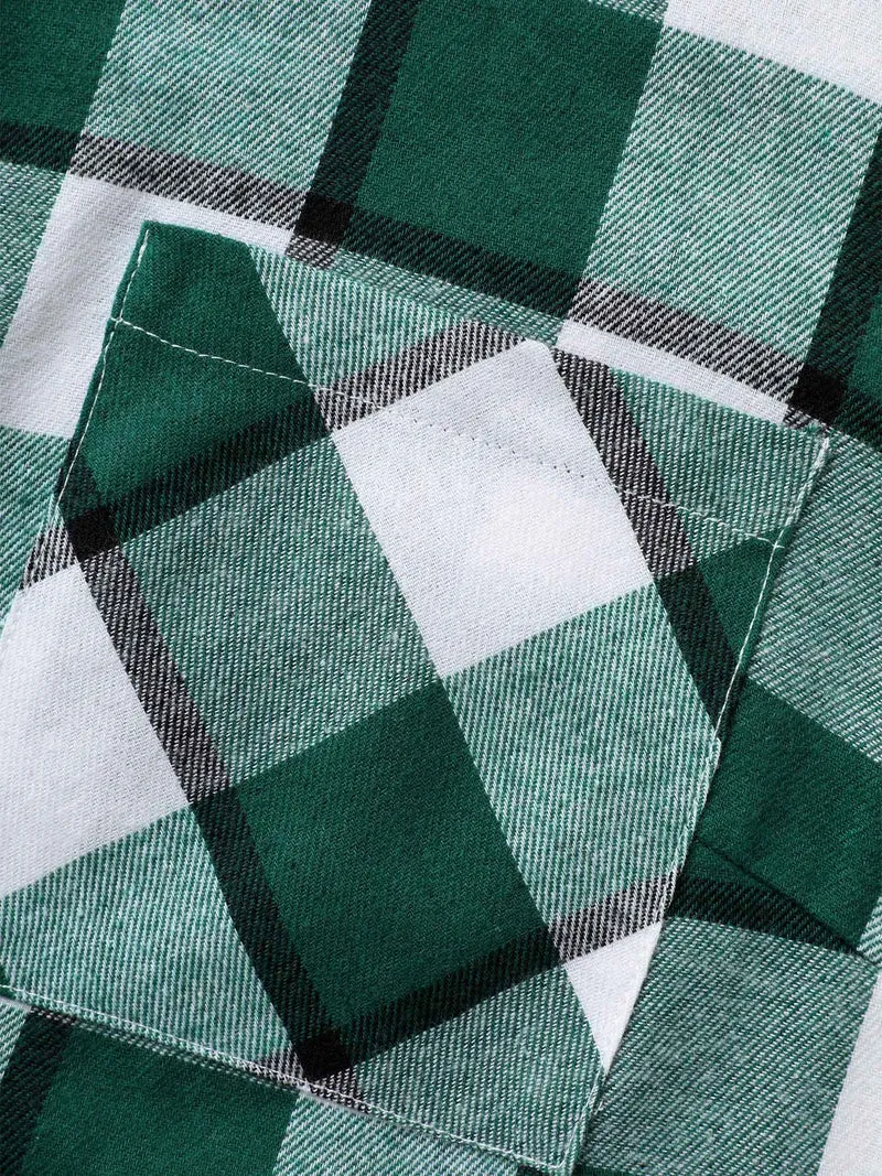 Plaid Patched Pocket Arc Hem Jacket