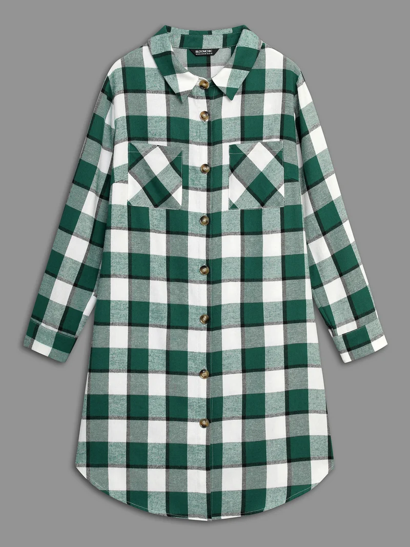 Plaid Patched Pocket Arc Hem Jacket
