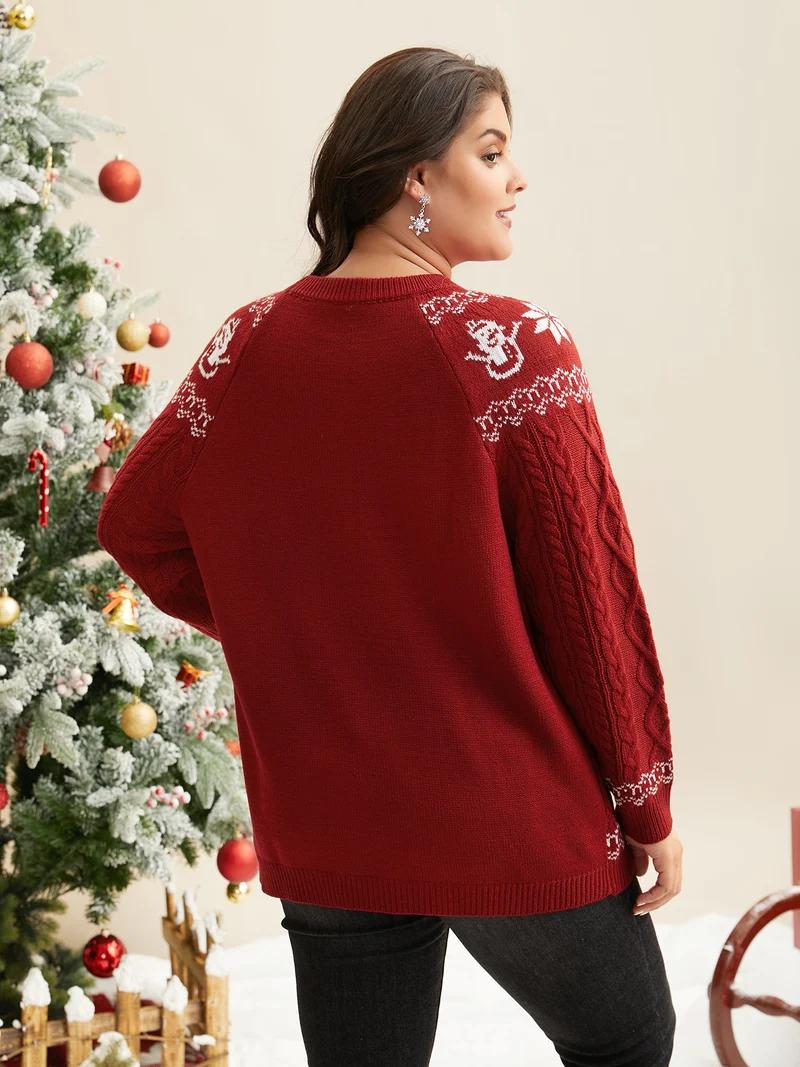 Snowman Printed Cable Knit Pullover