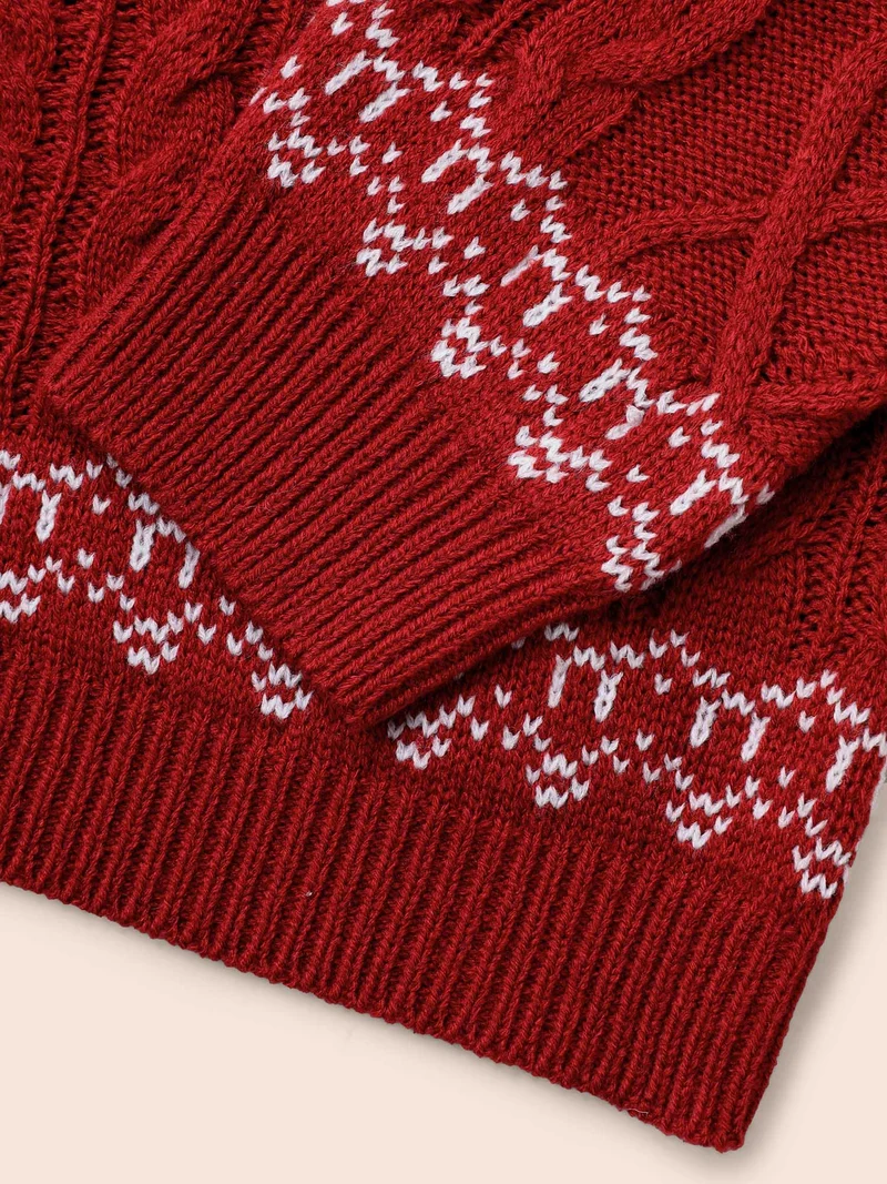 Snowman Printed Cable Knit Pullover