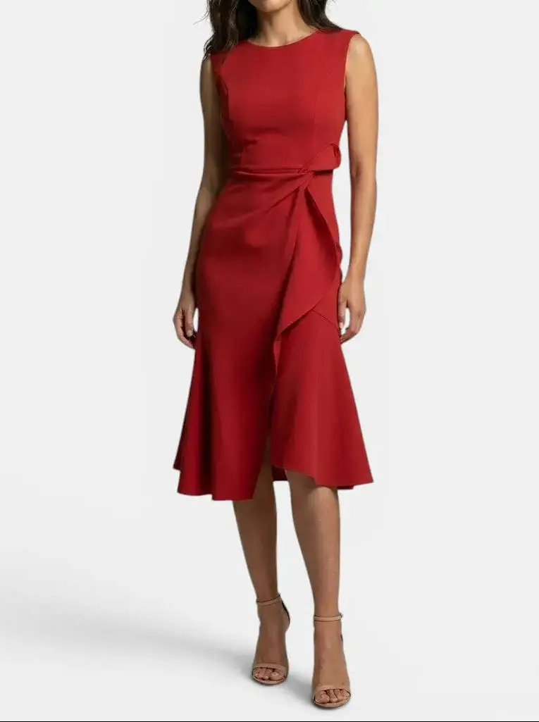 Women's Elegant Asymmetric Midi Dress | Sleek Sleeveless Cocktail Gown for Special Occasions