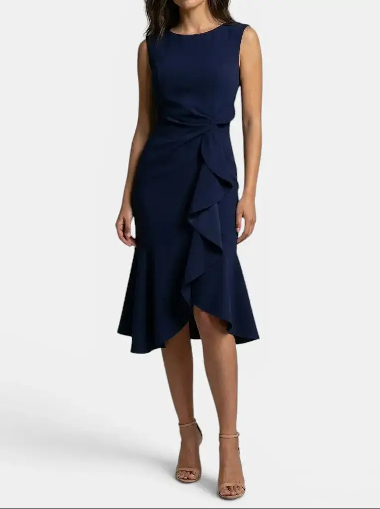 Women's Elegant Asymmetric Midi Dress | Sleek Sleeveless Cocktail Gown for Special Occasions