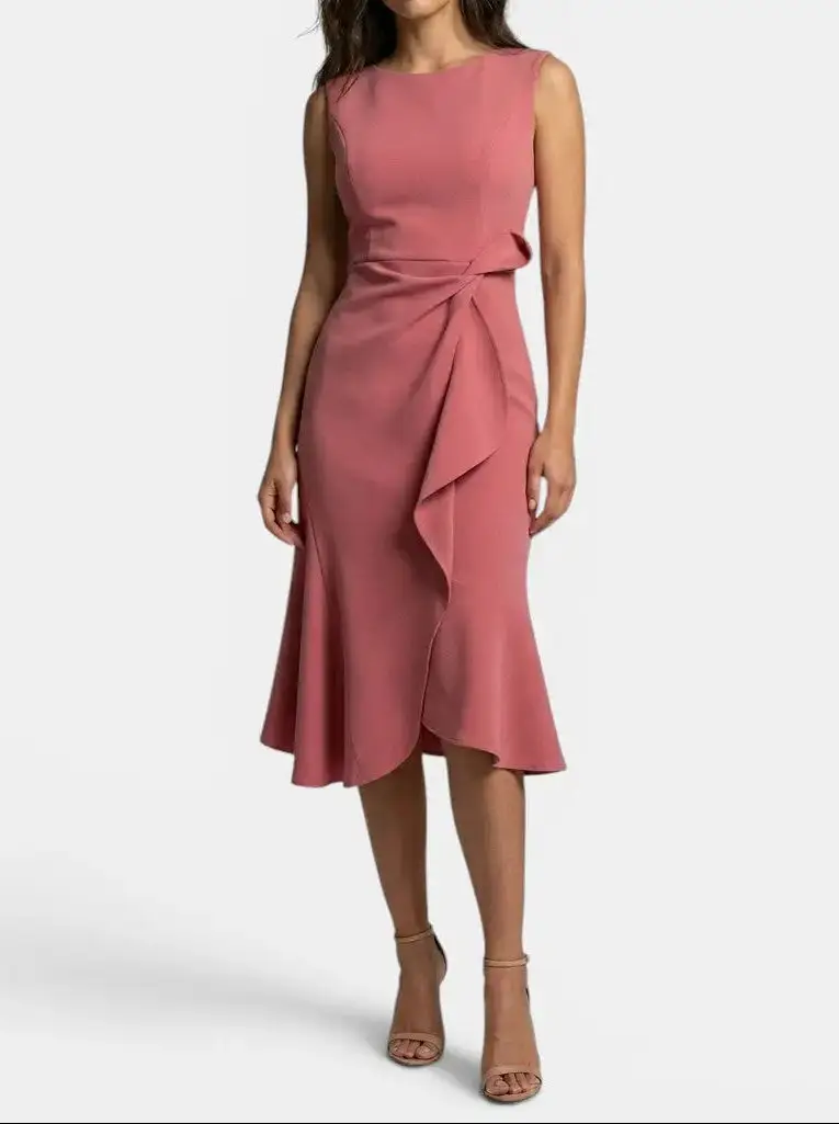 Women's Elegant Asymmetric Midi Dress | Sleek Sleeveless Cocktail Gown for Special Occasions