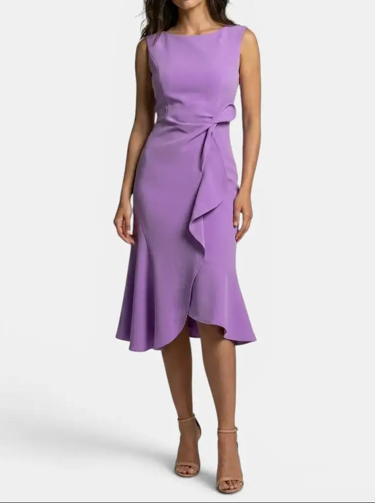 Women's Elegant Asymmetric Midi Dress | Sleek Sleeveless Cocktail Gown for Special Occasions