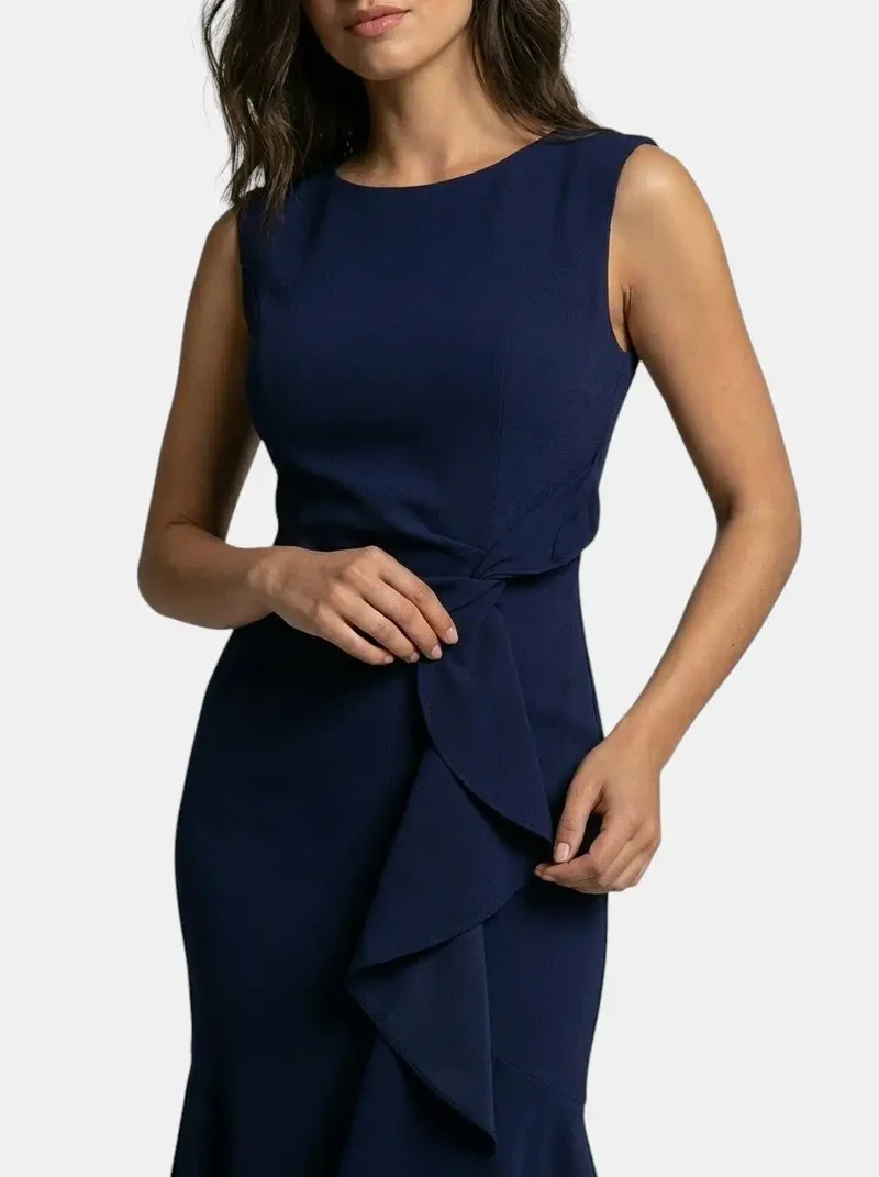 Women's Elegant Asymmetric Midi Dress | Sleek Sleeveless Cocktail Gown for Special Occasions