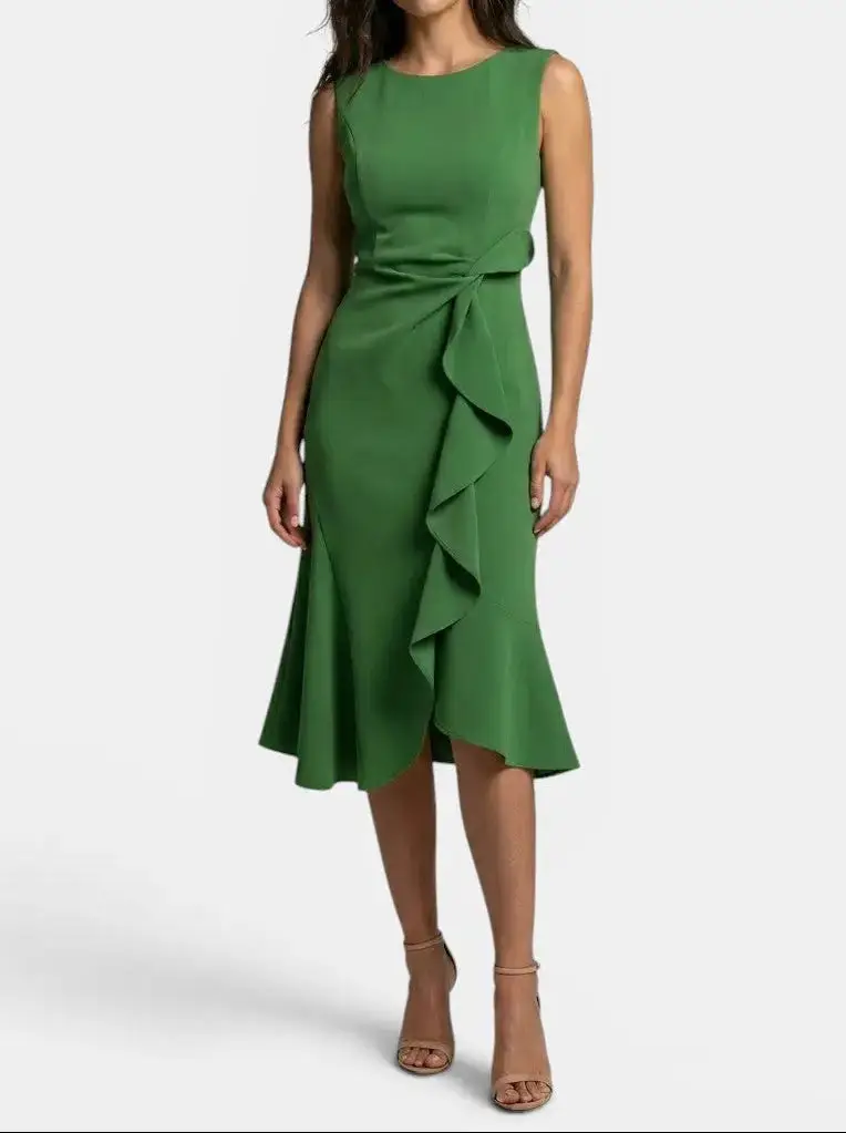 Women's Elegant Asymmetric Midi Dress | Sleek Sleeveless Cocktail Gown for Special Occasions