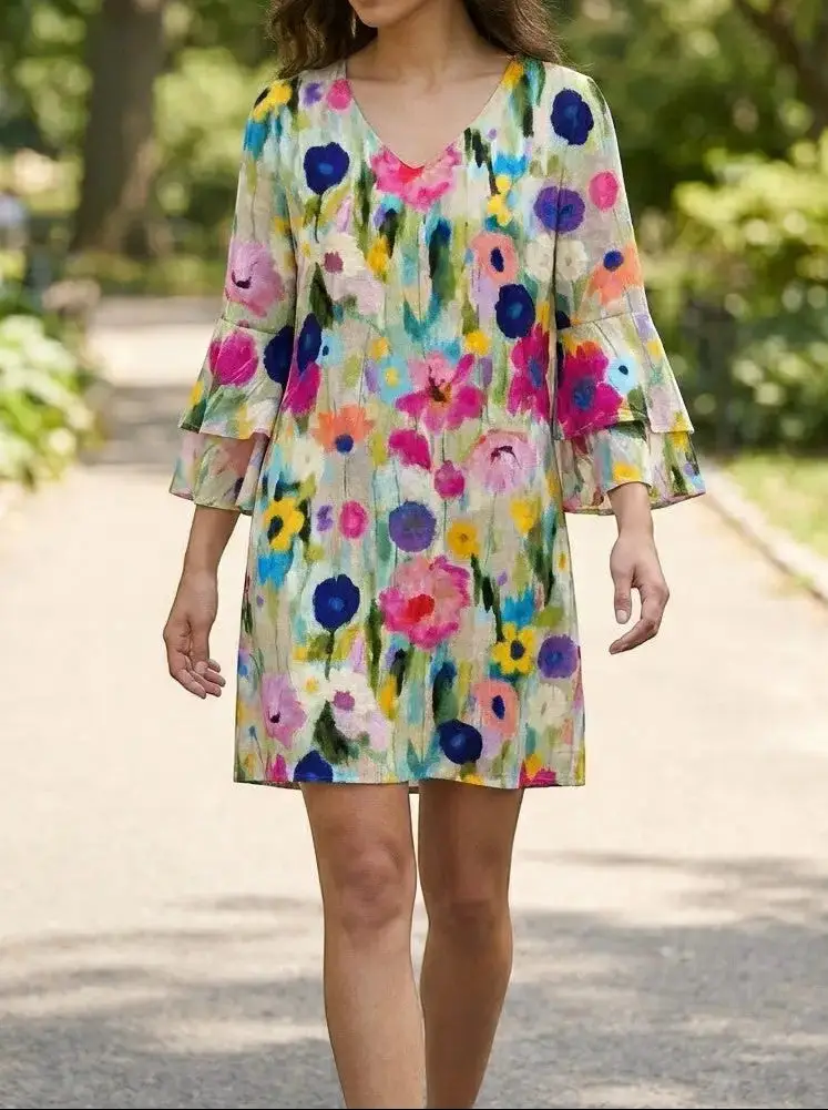 Women's Floral Print Mini Dress | Elegant V-Neck Summer Dress for Special Occasions