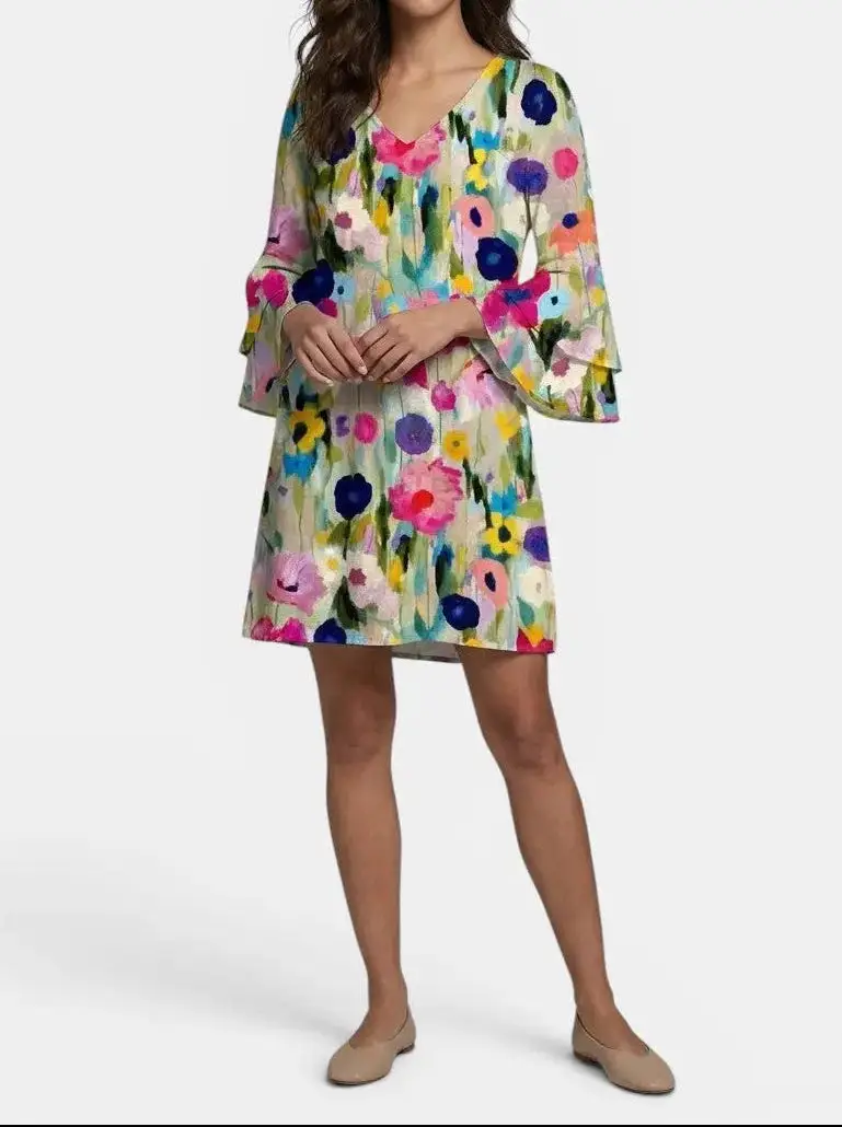 Women's Floral Print Mini Dress | Elegant V-Neck Summer Dress for Special Occasions