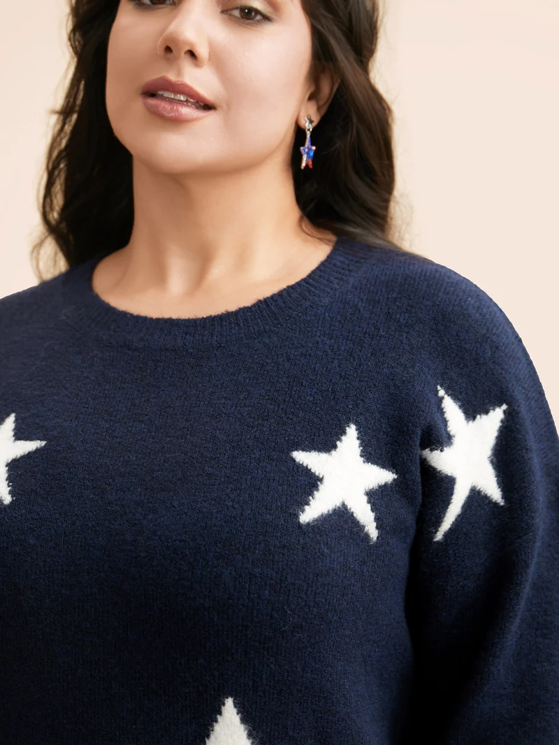 Star Jacquard Crew Neck Pullover