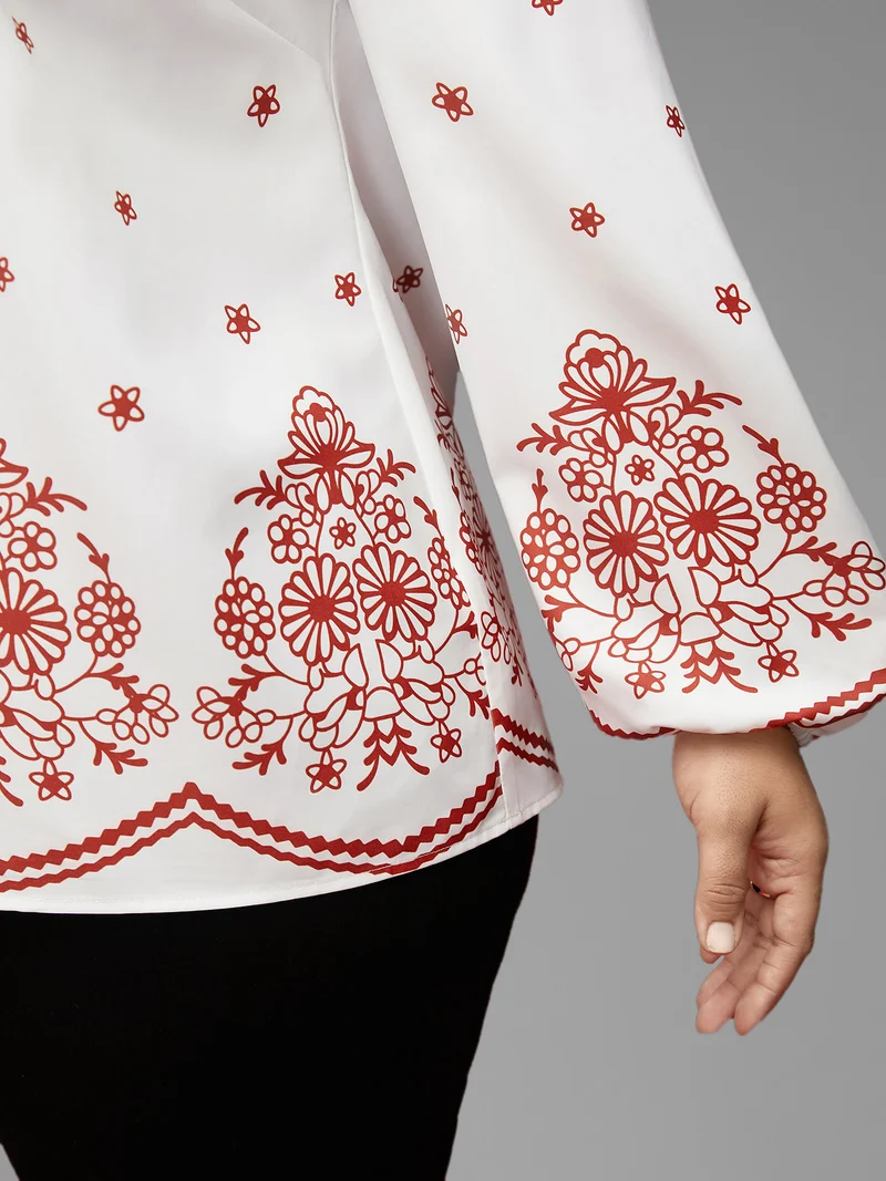 Floral Printed Back Pleated Straight Fit Blouse