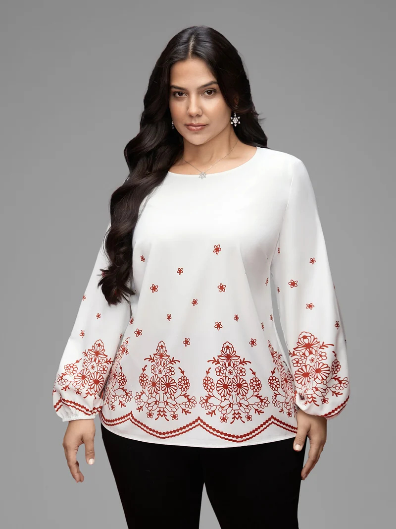 Floral Printed Back Pleated Straight Fit Blouse