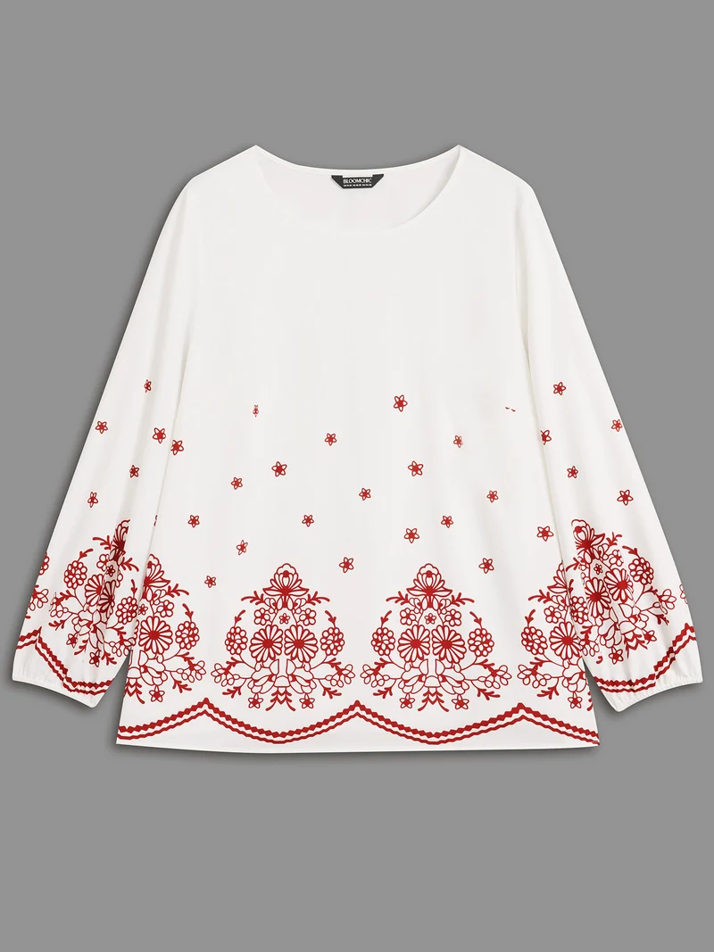 Floral Printed Back Pleated Straight Fit Blouse