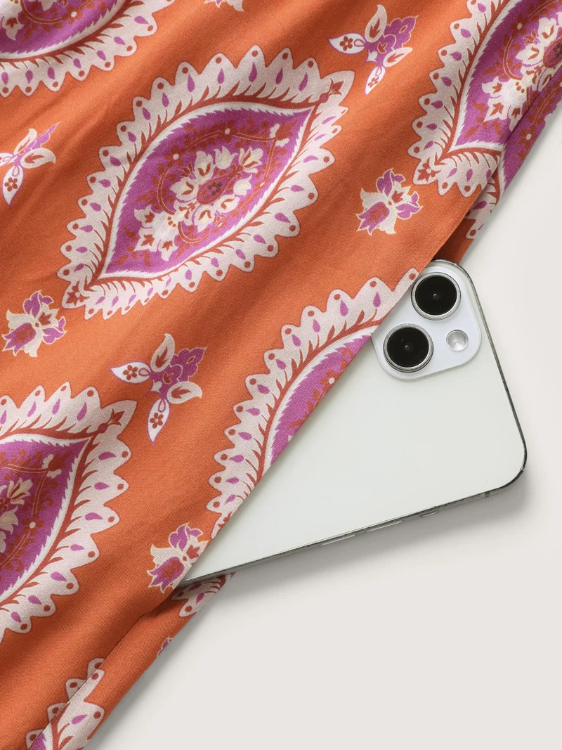 Rayon Boho Print Pocket Midi Dress