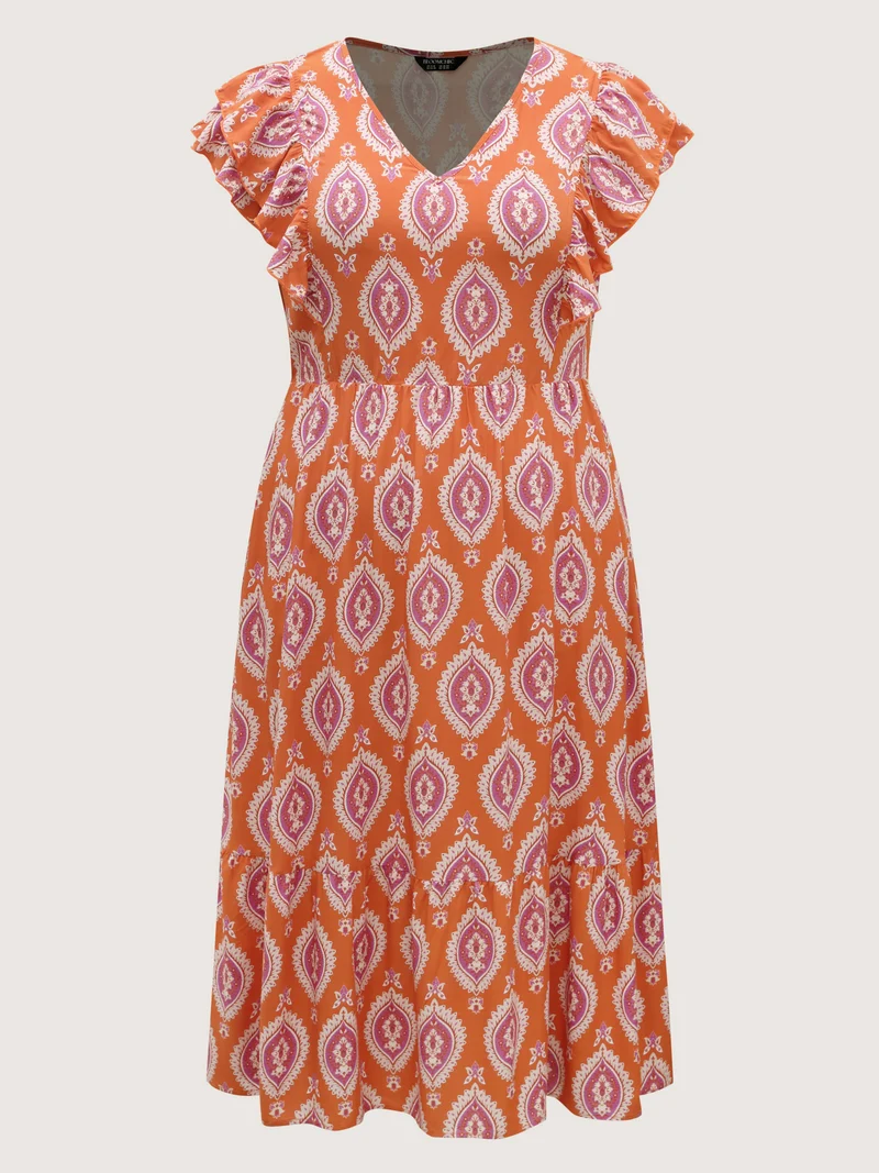Rayon Boho Print Pocket Midi Dress