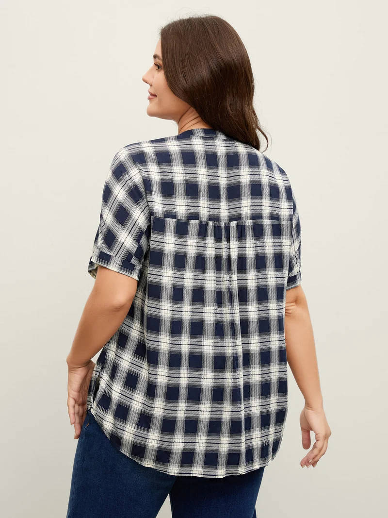 Supersoft Checkered Print Cuffed Sleeve Blouse