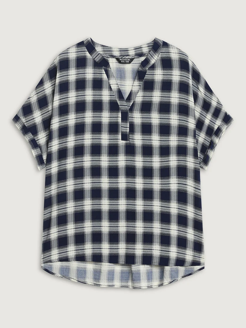 Supersoft Checkered Print Cuffed Sleeve Blouse