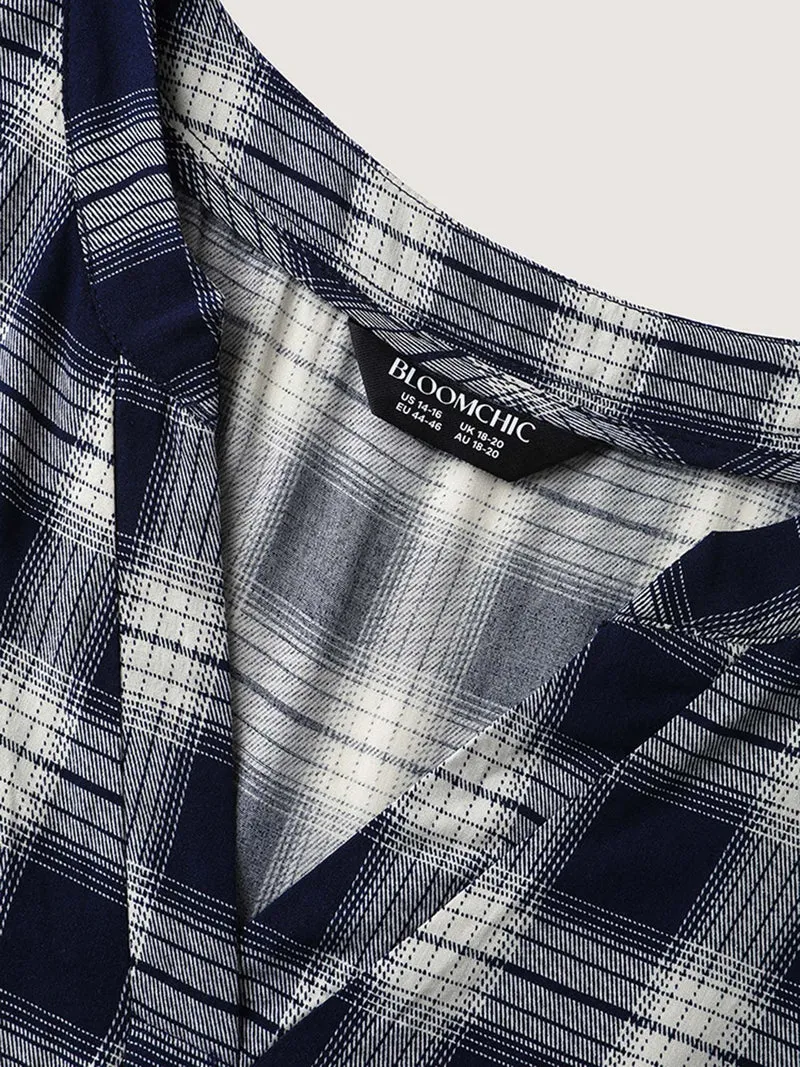 Supersoft Checkered Print Cuffed Sleeve Blouse