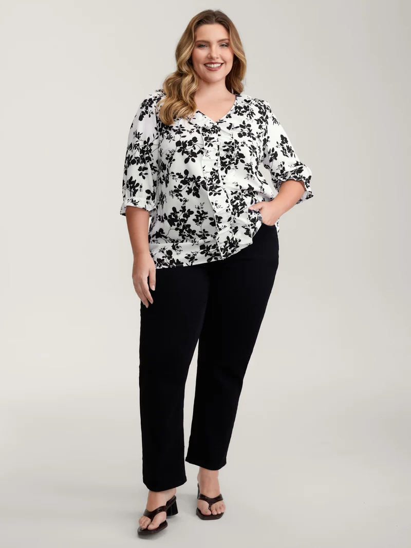 Fall Silhouette Florals Button Ruffled Blouse