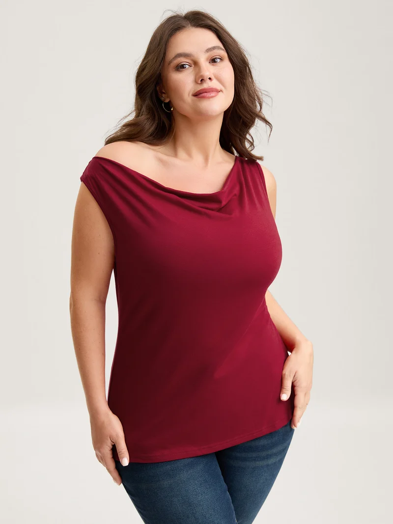 Two-Way Cowl Neckline Solid Tank Top