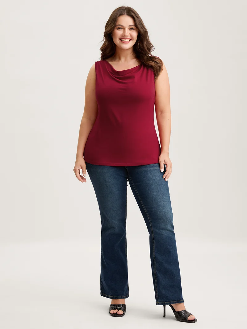 Two-Way Cowl Neckline Solid Tank Top
