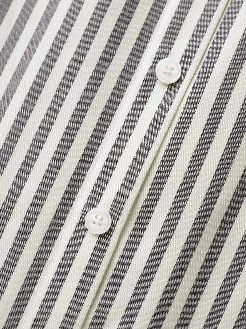 Striped Waist Belt Midi Shirt Dress