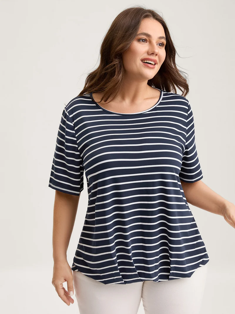 Striped Relaxed Fit Round Neck T-Shirt