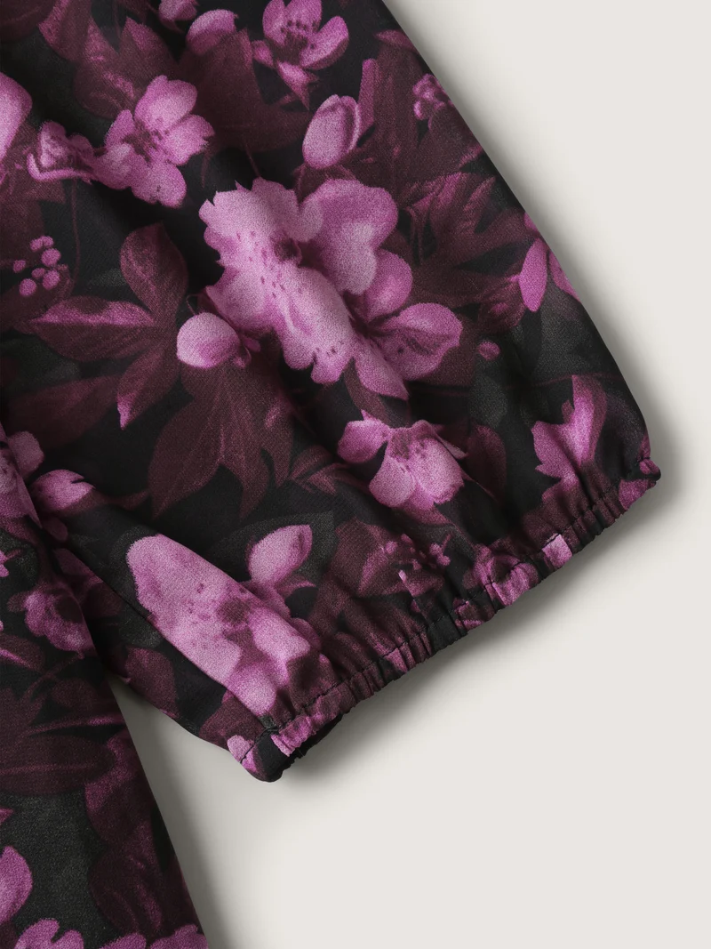 Large Floral Print Shirred Waist Midi Dress
