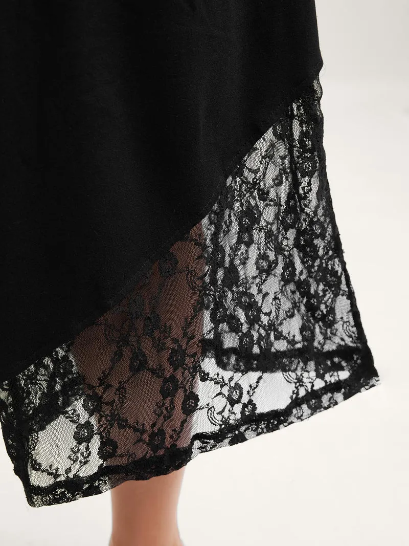 Wide Waist Sheer Lace Wide-Leg Pants