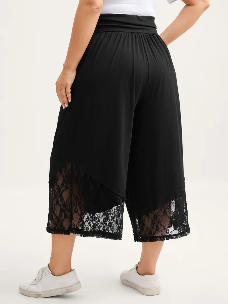 Wide Waist Sheer Lace Wide-Leg Pants