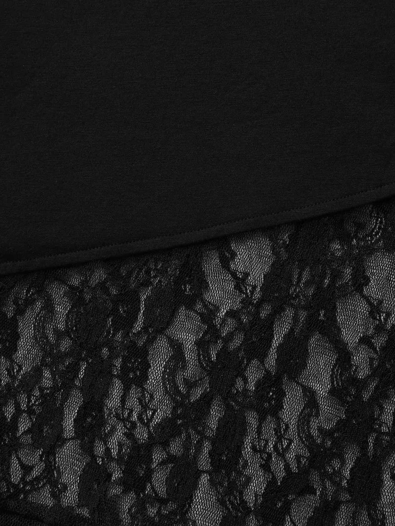 Wide Waist Sheer Lace Wide-Leg Pants