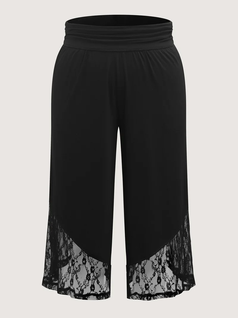 Wide Waist Sheer Lace Wide-Leg Pants
