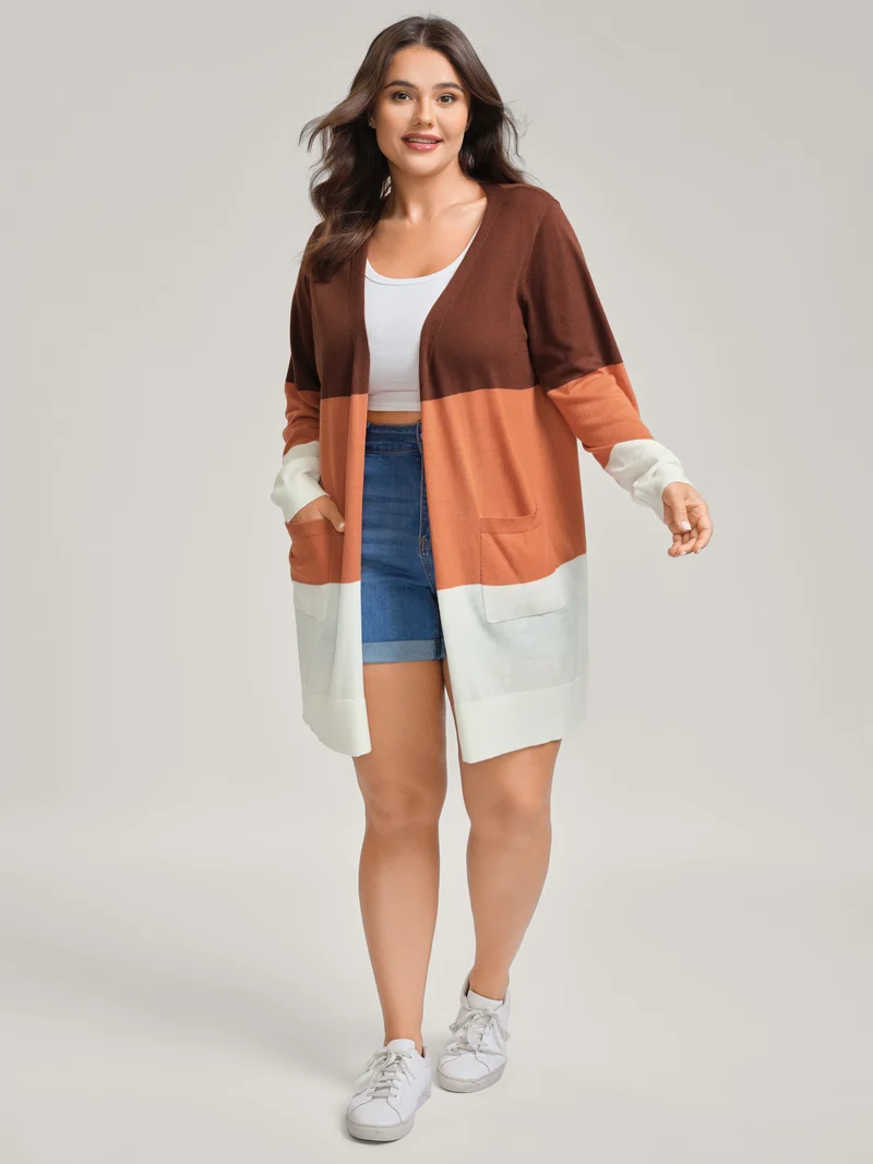 Supersoft Color Block Front-Open Lightweight Cardigan