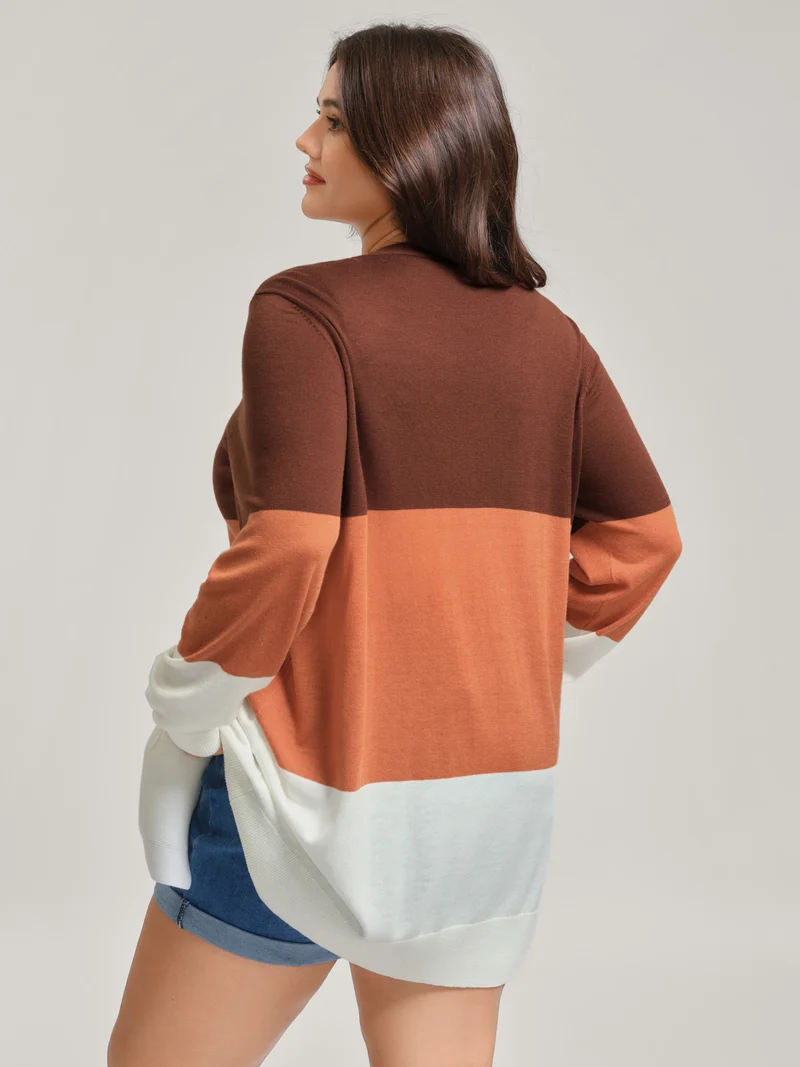 Supersoft Color Block Front-Open Lightweight Cardigan