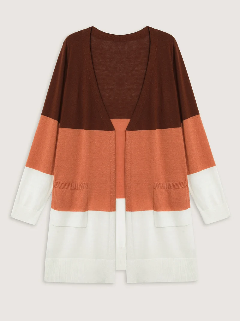 Supersoft Color Block Front-Open Lightweight Cardigan