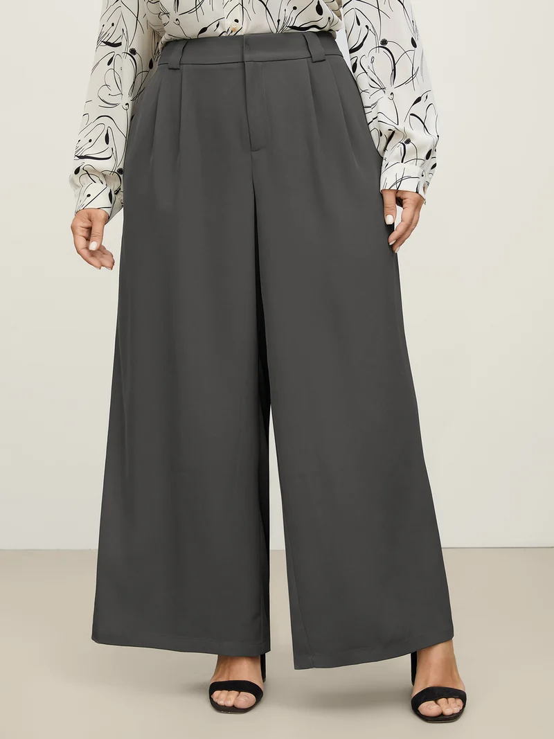 Stretchy Waist Pleated Wide-Leg Pants