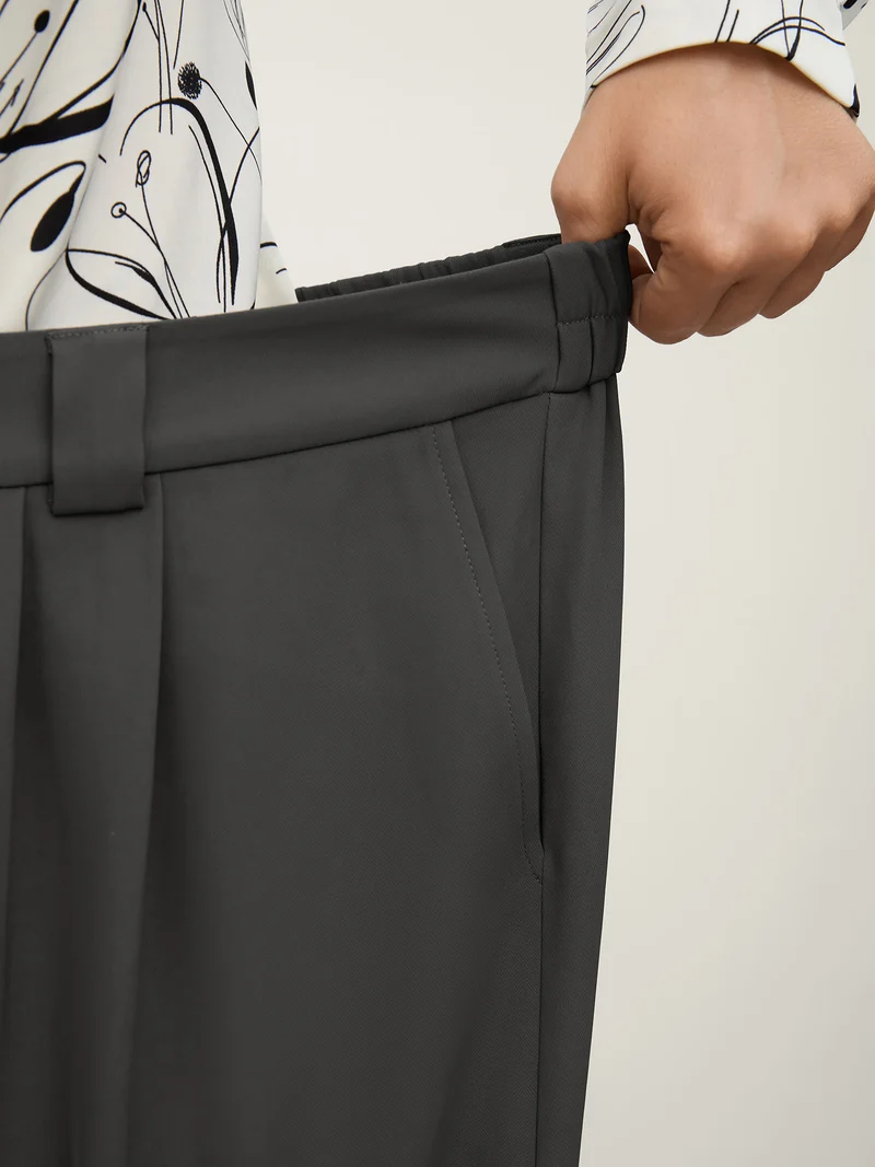 Stretchy Waist Pleated Wide-Leg Pants