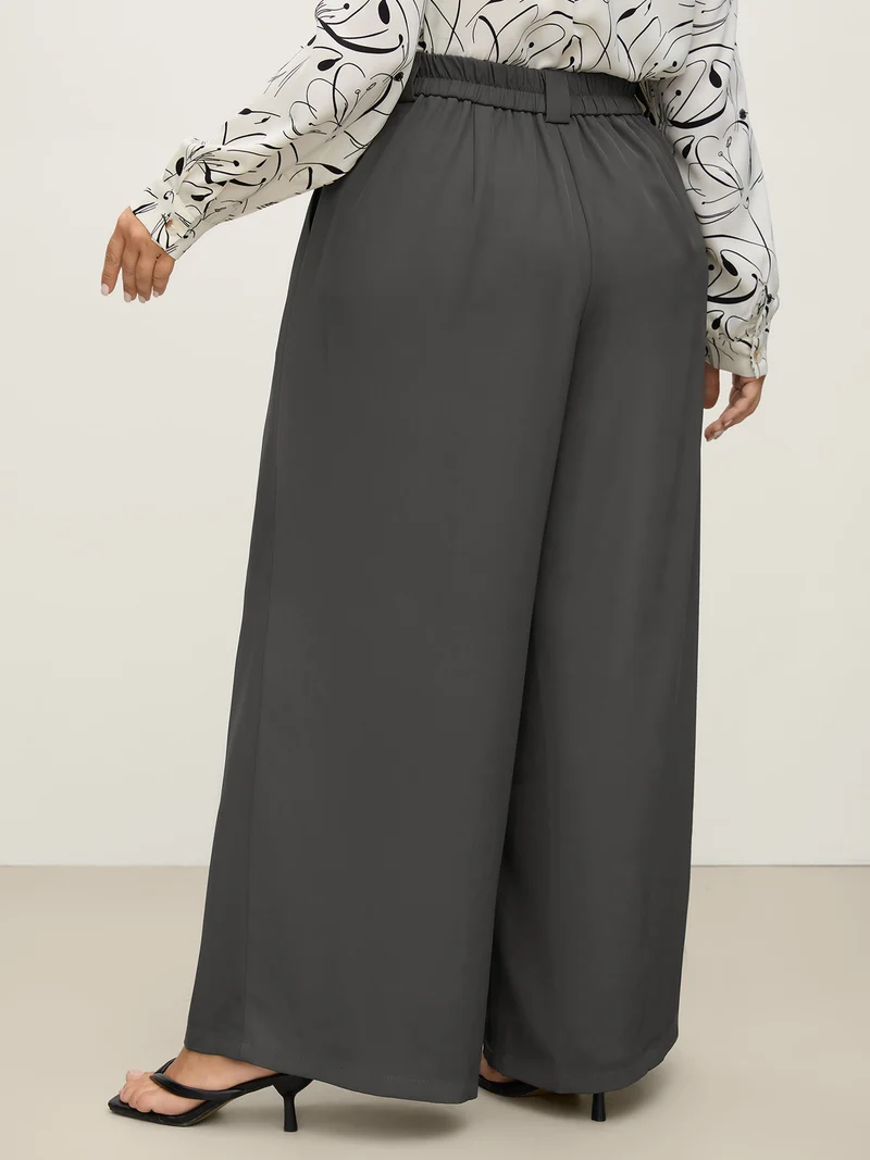 Stretchy Waist Pleated Wide-Leg Pants