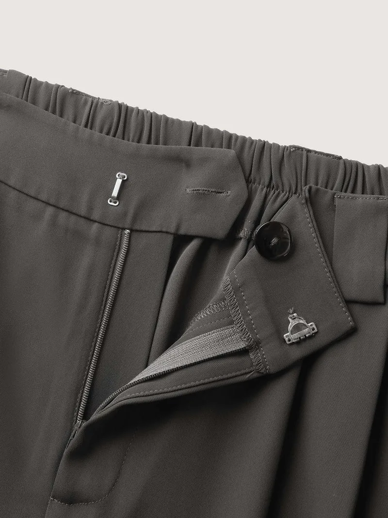 Stretchy Waist Pleated Wide-Leg Pants