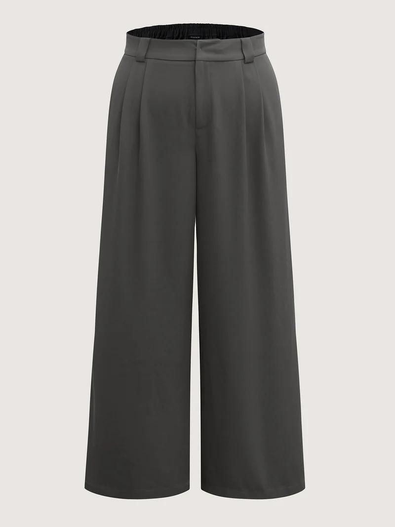 Stretchy Waist Pleated Wide-Leg Pants