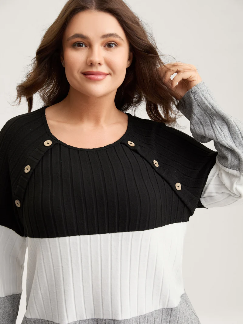 Monochrome Stripes Shoulder Button T-Shirt