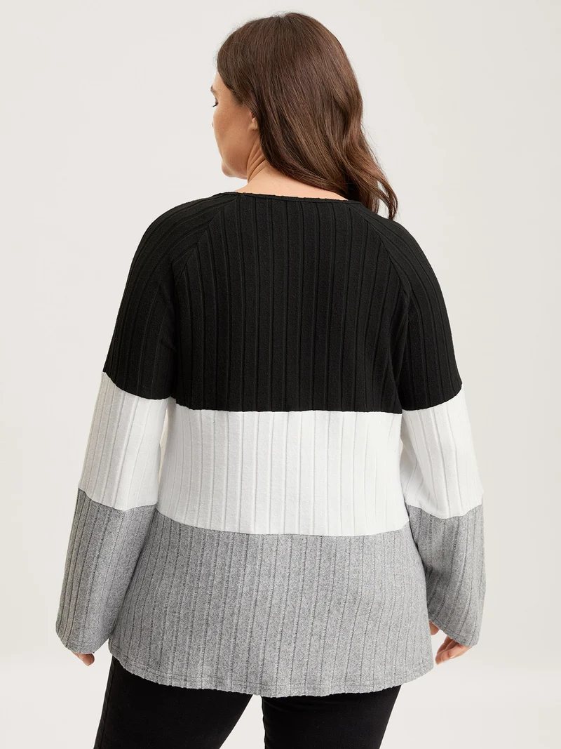 Monochrome Stripes Shoulder Button T-Shirt