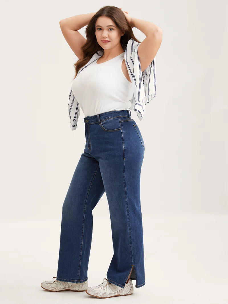 Vintage Split Hem Straight-Leg Jeans