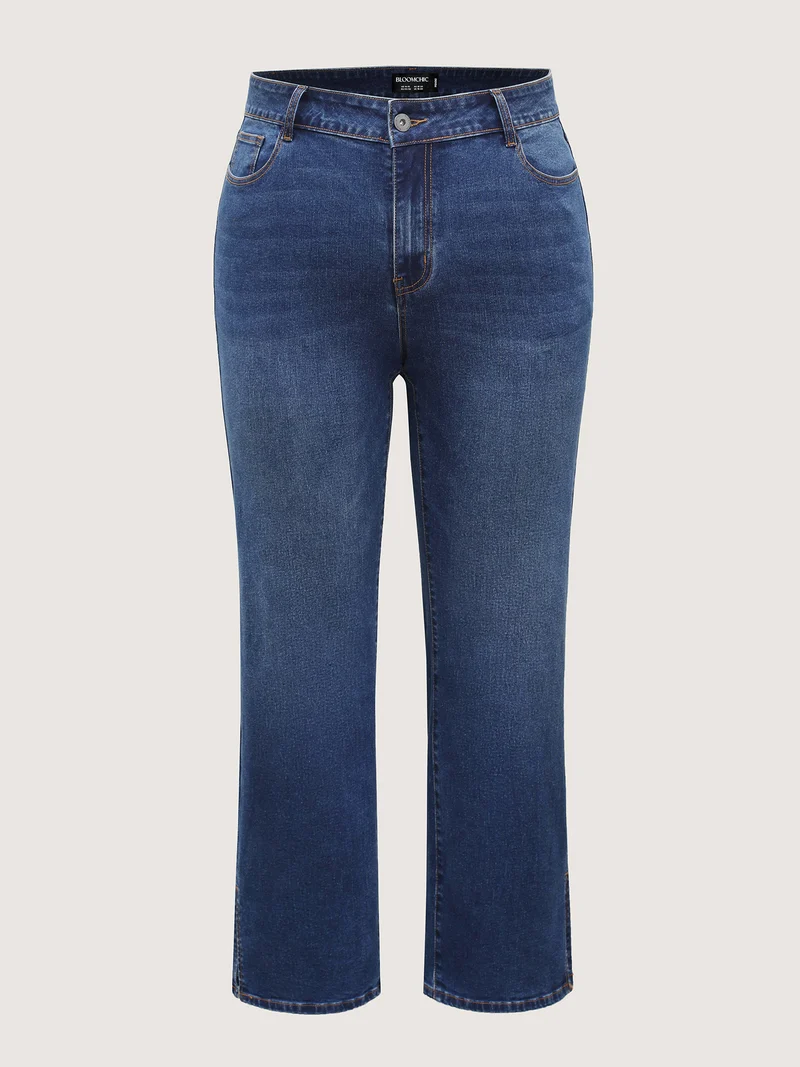 Vintage Split Hem Straight-Leg Jeans