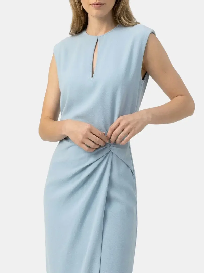 Women's Elegant Midi Cocktail Dress | Keyhole Neckline with Ruched Waist