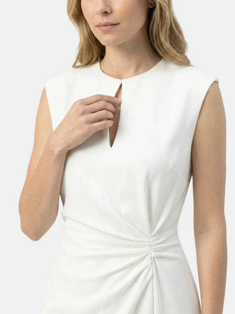 Women's Elegant Midi Cocktail Dress | Keyhole Neckline with Ruched Waist