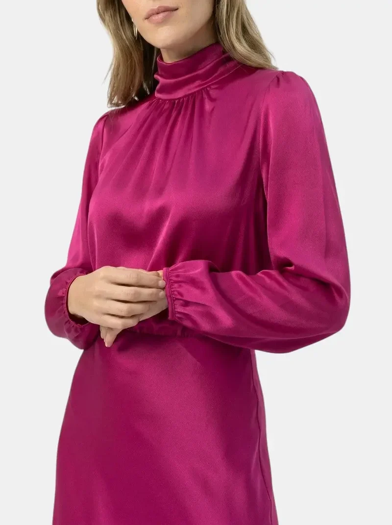 Women's Elegant High-Waist Midi Dress | Sophisticated Long Sleeve Formal Cocktail Gown
