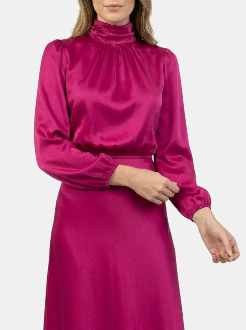 Women's Elegant High-Waist Midi Dress | Sophisticated Long Sleeve Formal Cocktail Gown